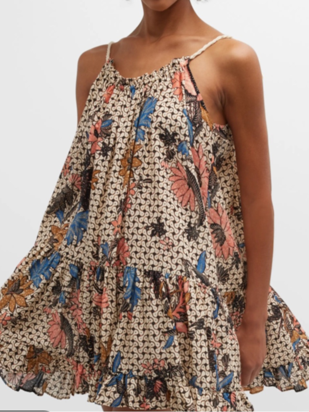 Ulla Johnson Trula Mini Dress Coverup Cotton Blend Print Rope Tie Straps Size L